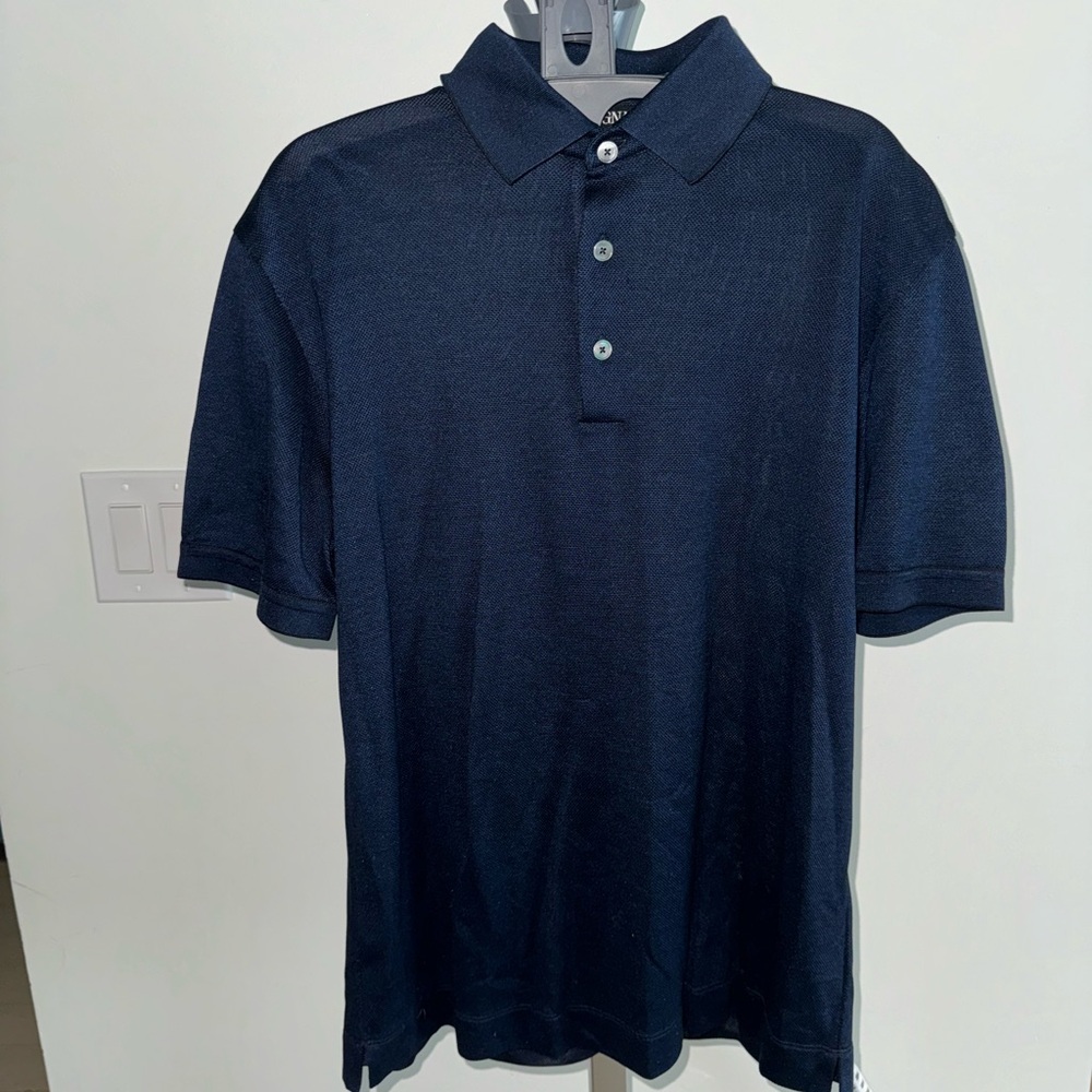 Zegna Navy Blue Linen Polo shirt